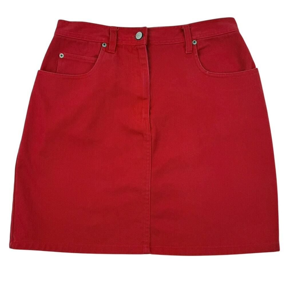 Bill Blass Jeans Red Denim Mini Skirt 90s Vintage Cotton Petite 8